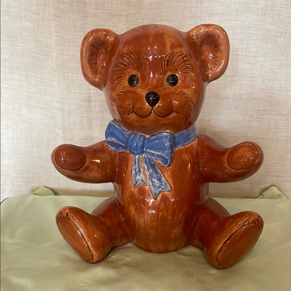 Ceramic Bear with Blue Bow - Picture 1 of 2